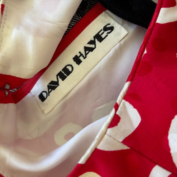 80s Vintage Designer 100% Silk Red Statement Blouse David Hayes SMALL - Picture 5 of 5